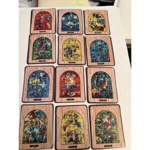 Marc Chagall Hadassah Hospital Stained Glass Window Coasters Set Of 12 RARE Vtg